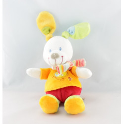 Doudou plat lapin rouge orange vert coccinelle NICOTOY