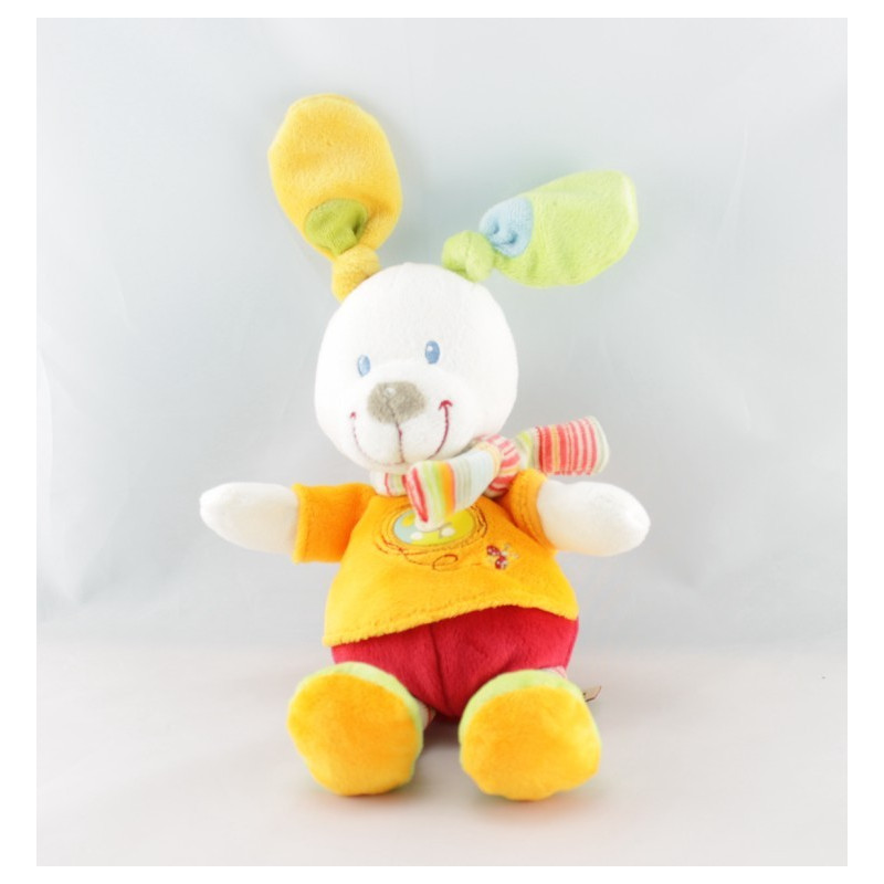 Doudou plat lapin rouge orange vert coccinelle NICOTOY