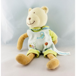 Doudou ours robe bleu vert arrosoir MOTS D'ENFANTS