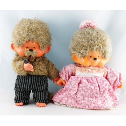 Ancienne Peluche Singe Kiki Couple de Mariés AJENA 1974 - Trés rare 