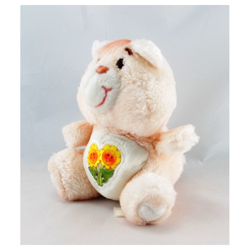 Peluche parlante Bisounours orange clair Groscopain fleurs CARE BEARS