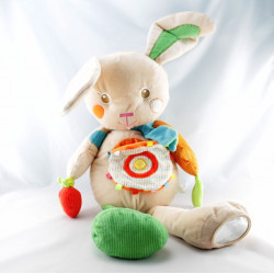 Doudou lapin beige vert orange jaune coeur BABY AUCHAN NEUF