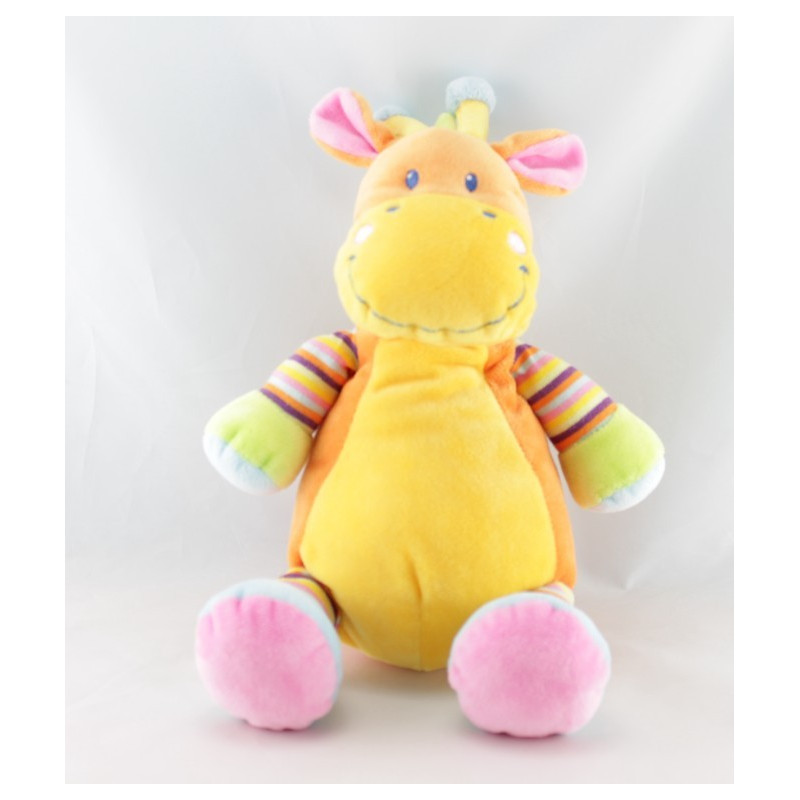 Doudou plat girafe orange jaune rayures NICOTOY