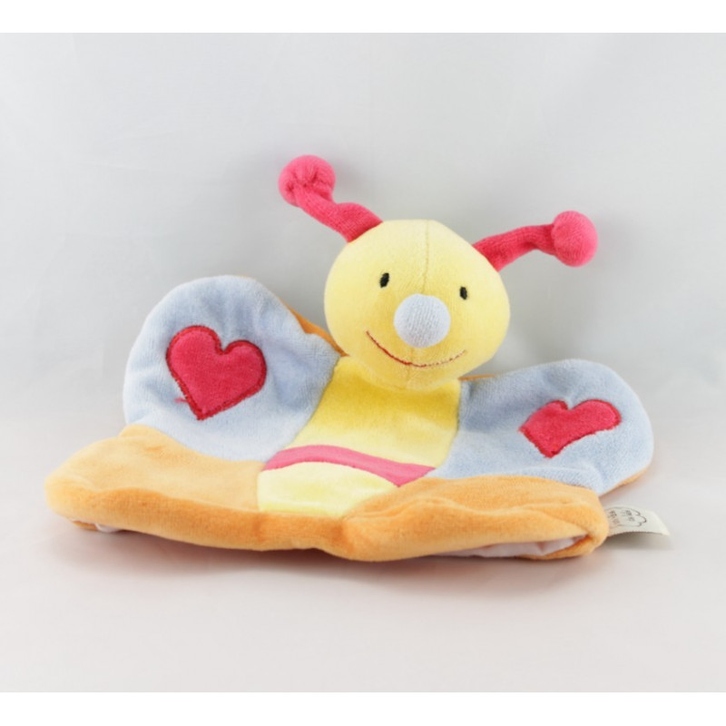 Doudou plat marionnette papillon multicolore coeurs UN REVE DE BEBE