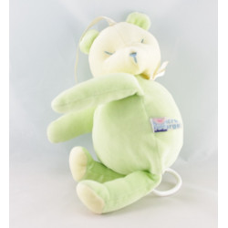 Doudou ours vert jaune couché SUCRE D'ORGE