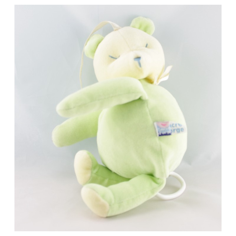 Doudou ours vert jaune couché SUCRE D'ORGE