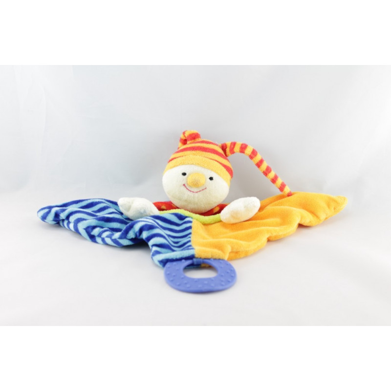 Doudou plat clown rouge orange bleu vert  BABY CLUB