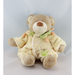 Doudou ours habit combinaison jaune col vert TEX 