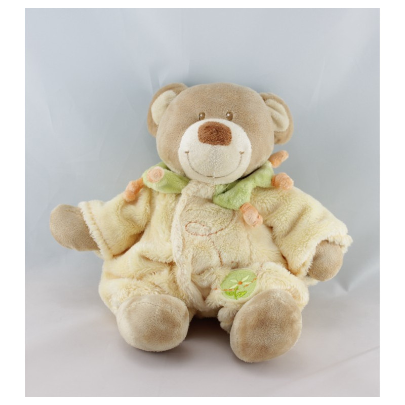 Doudou ours habit combinaison jaune col vert TEX 