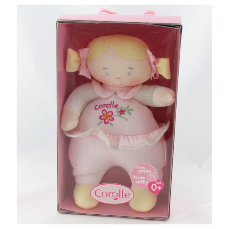 Doudou poupée rose fleur nattes COROLLE