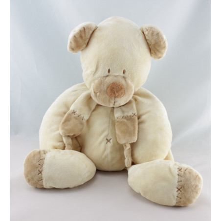 Doudou ours écru beige avec écharpe NICOTOY 25 cm