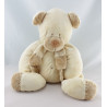 Doudou ours écru beige avec écharpe NICOTOY 25 cm