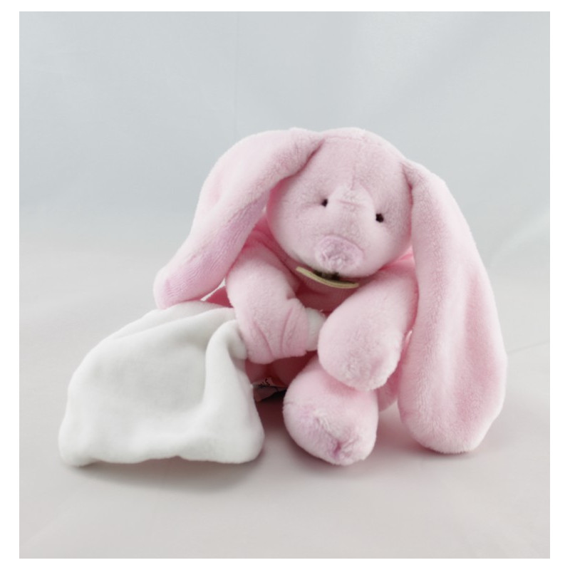 Doudou et compagnie lapin blanc rose avec mouchoir 