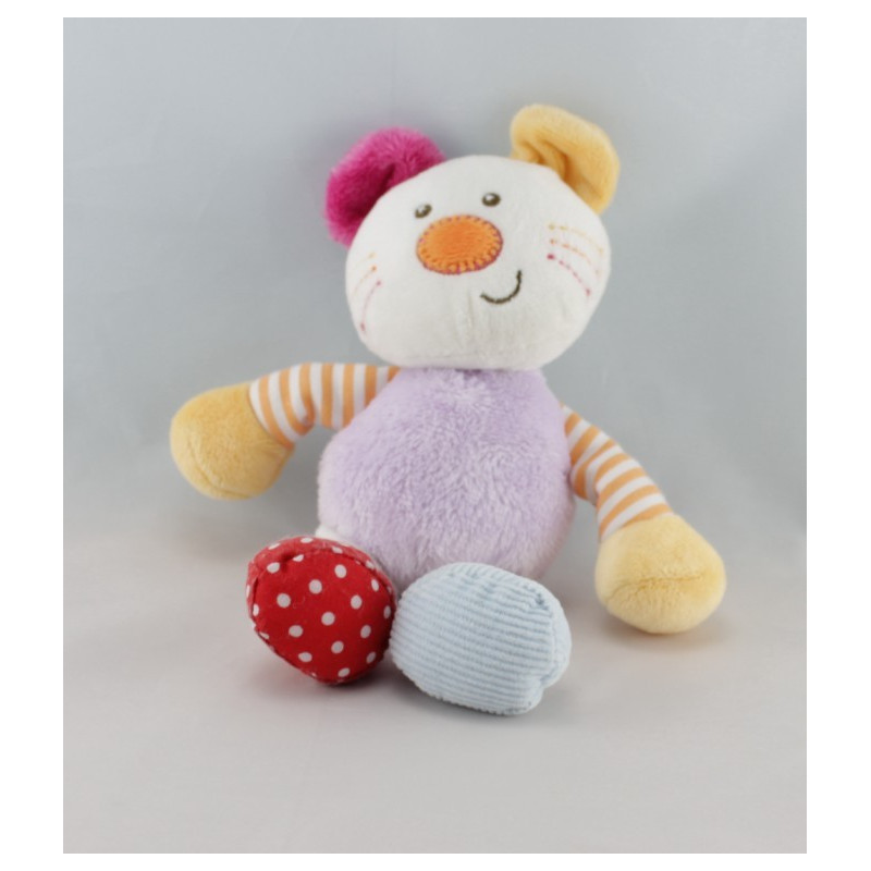 Doudou chat blanc vert bleu orange BEBEREVE