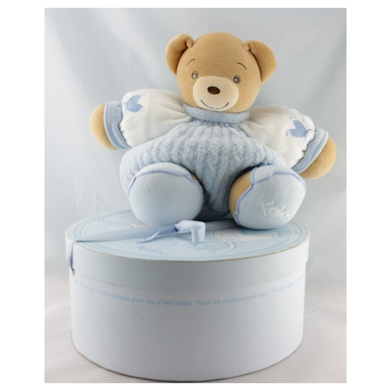 Doudou patapouf ours bleu blue laine enfant KALOO 25 cm
