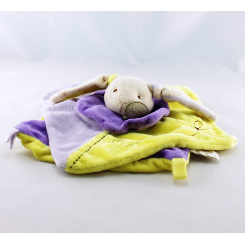 Doudou plat noeuds lapin violet mauve jaune NAT