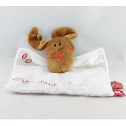 Doudou plat rond cerf elan renne jaune PETIT KIMBALOO