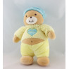 Doudou plat marionnette jaune ours coeur Takinou