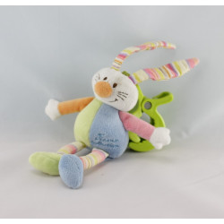 Doudou lapin bleu vert rose orange rayures TIAMO