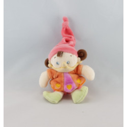 Doudou lutin fille arlequin rose orange NICOTOY 16 cm 