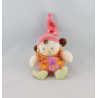 Doudou lutin fille arlequin rose orange NICOTOY 16 cm 