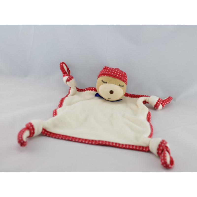 Doudou plat ours endormi bandanas rouge pois KALOO lot de 2