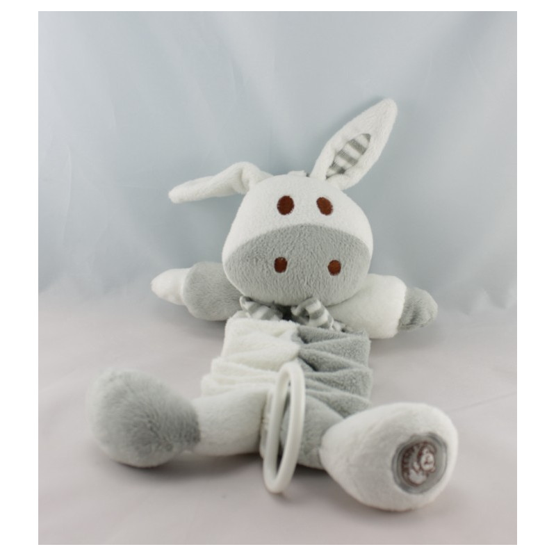 Doudou boule ane lapin blanc gris Dodo d'amour MGM