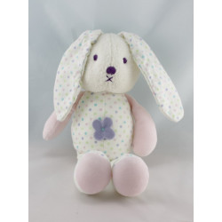 Doudou lapin blanc rose à pois fleur OBAIBI