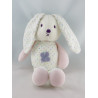 Doudou lapin blanc rose à pois fleur OBAIBI