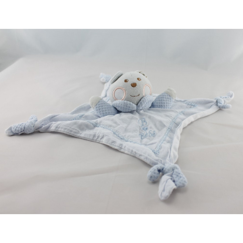 Doudou ours blanc bleu B coeur Bébé NOUNOURS