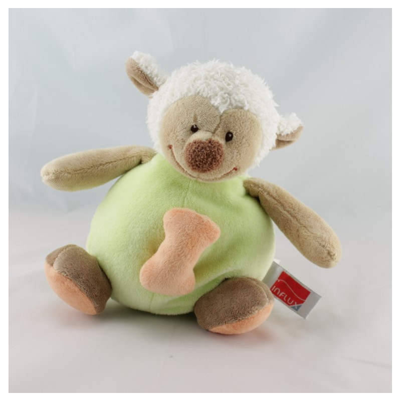 Doudou plat mouton blanc vert orange INFLUX