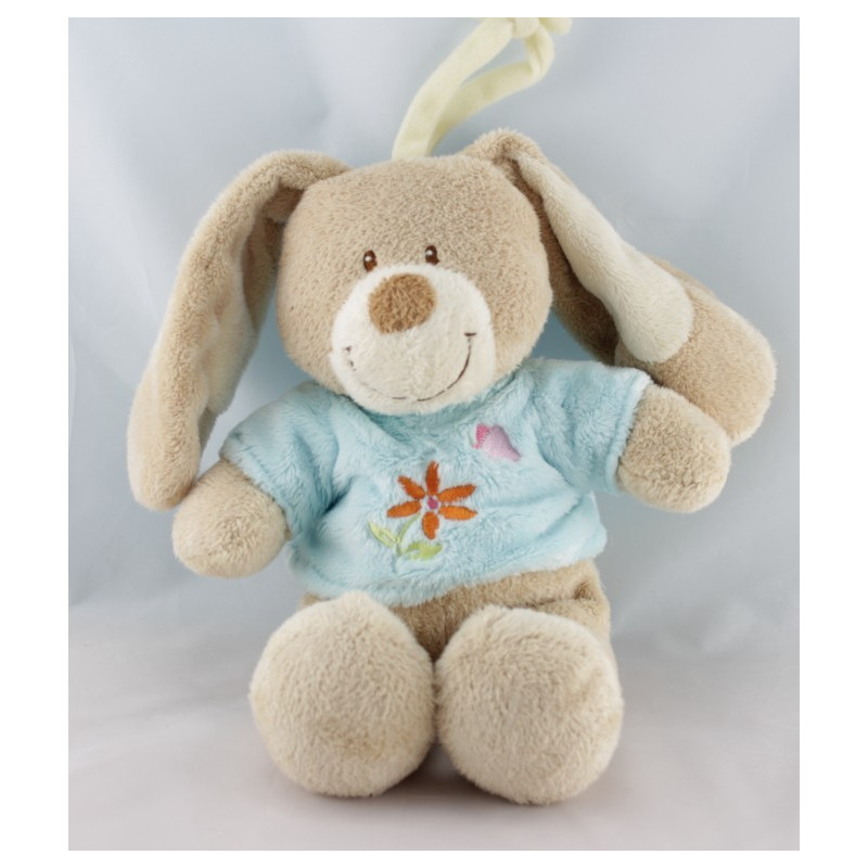 Doudou plat lapin bleu fleur papillon TEX