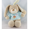 Doudou plat lapin bleu fleur papillon TEX
