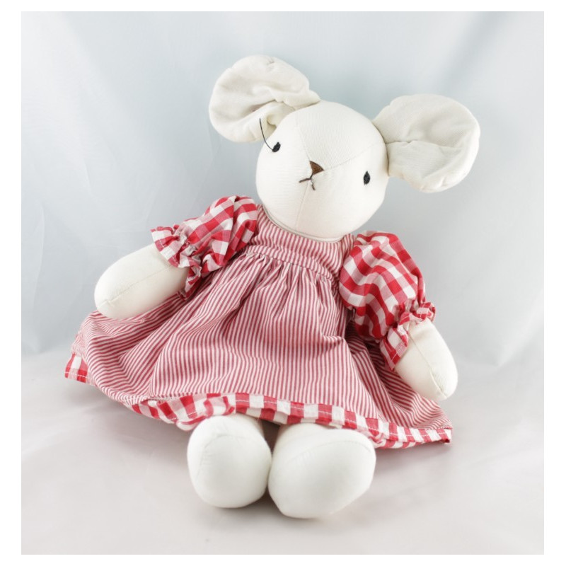 Doudou plat souris rose rouge Léa NOUNOURS