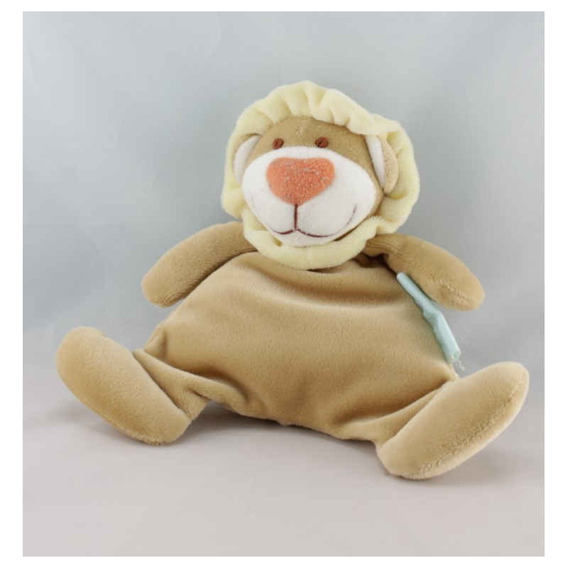 Doudou hochet anneau lion bleu jaune KIMBALOO
