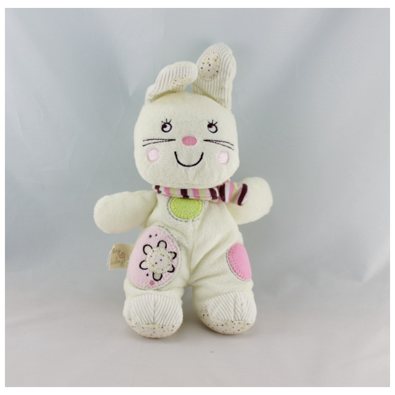 Doudou lapin blanc rose My Baby hochet NICOTOY 