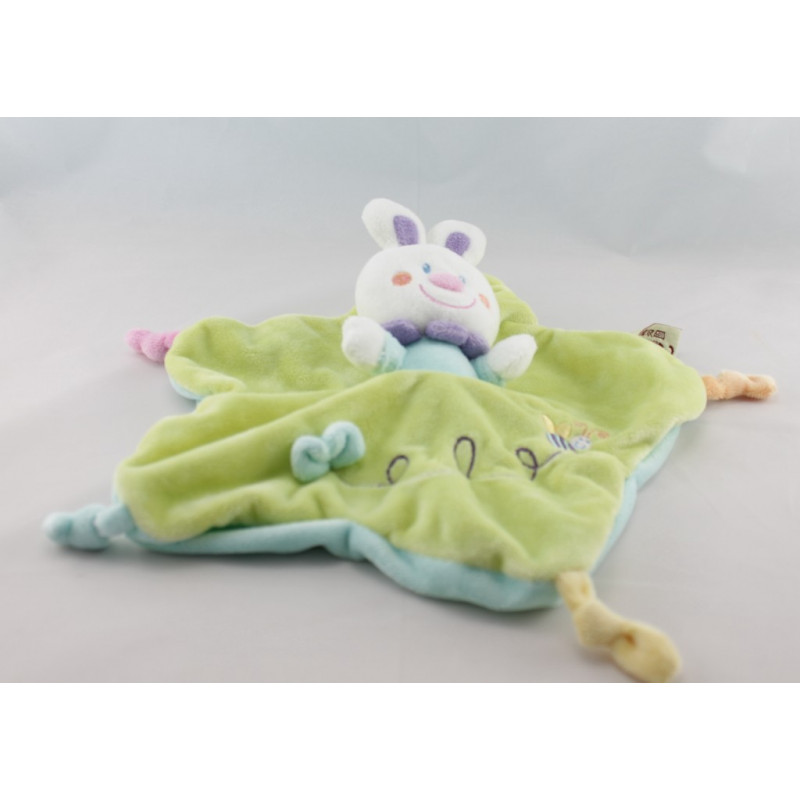 Doudou plat lapin bleu abeille NICOTOY