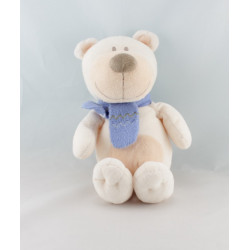 Doudou ours chien blanc écharpe bleu BENGY