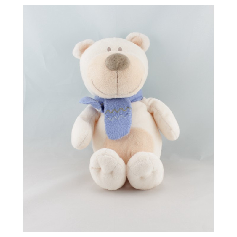 Doudou ours chien blanc écharpe bleu BENGY