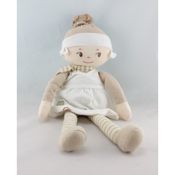 Doudou poupée chiffon rouge rose gilet bleu fleurs COROLLE 