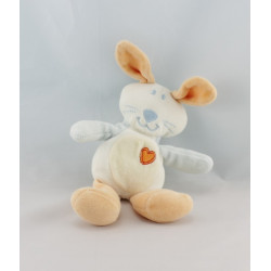 Doudou lapin blanc orange bleu coeur AUCHAN