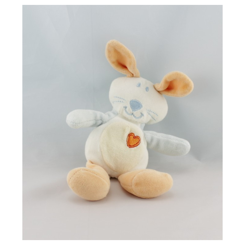 Doudou lapin blanc orange bleu coeur AUCHAN