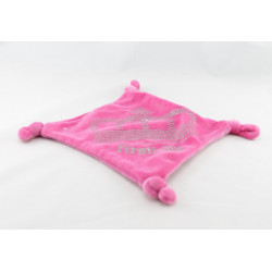 Doudou plat carré rose couronne 
