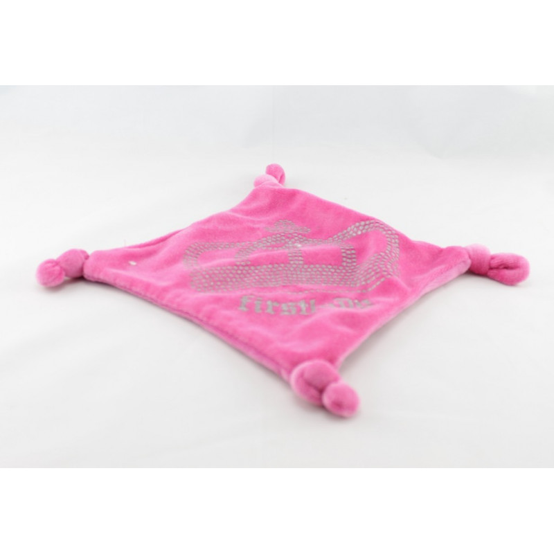 Doudou plat carré rose couronne 