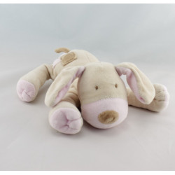 Doudou chien couché beige rose OBAIBI
