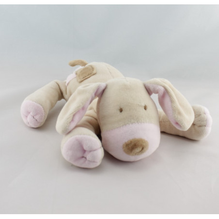 Doudou chien couché beige rose OBAIBI