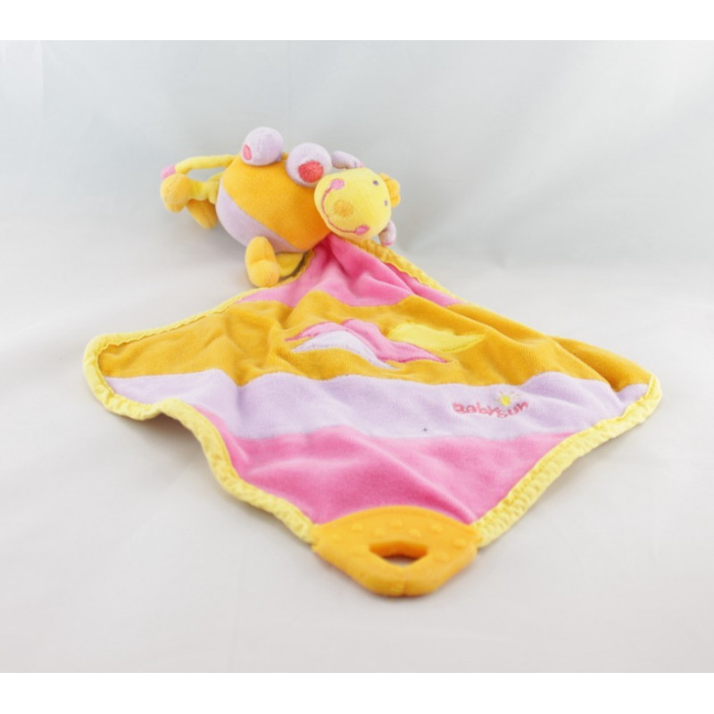 Doudou tortue avec mouchoir rose orange dentition BABYSUN