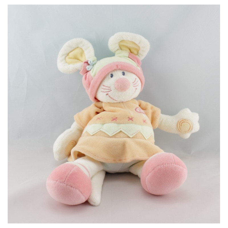 Doudou semi plat souris orange rose champignon KIABI