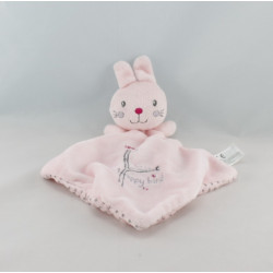 Doudou plat lapin rose blanc écharpe NICOTOY