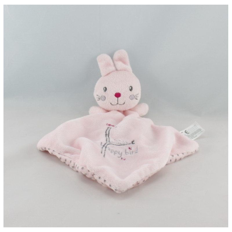 Doudou plat lapin rose blanc écharpe NICOTOY